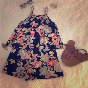 Navy Flower Print Romper